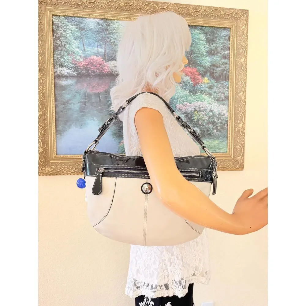 Coach Laura F14886 S Hobo Handbag Black / white Leather shoulder bag Y2K